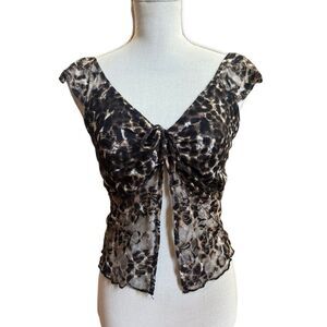 Urban Expression Women's Animal Print Open Front Tie Sheer Blouse Top Size XL